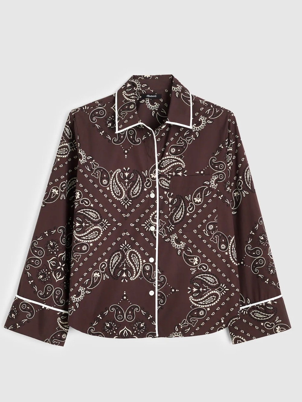 Madewell The Signature Y-Neck Shirt Chocolate Plum Bandana Print Size Medium NWT
